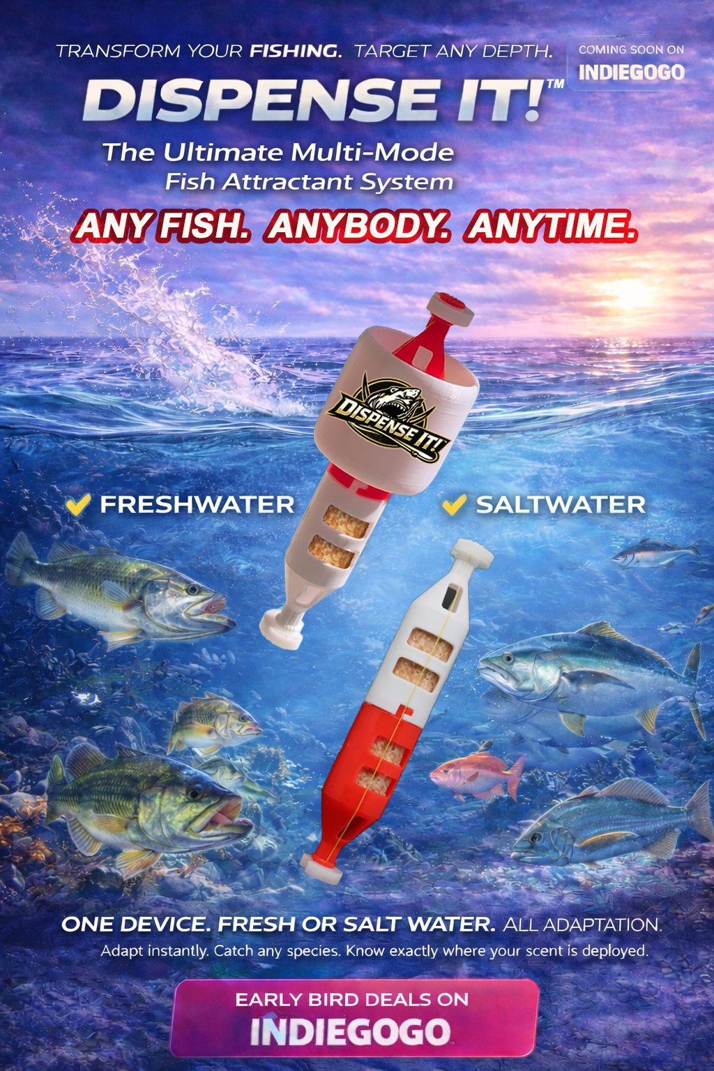 DISPENSE IT shown working in freshwater and saltwater