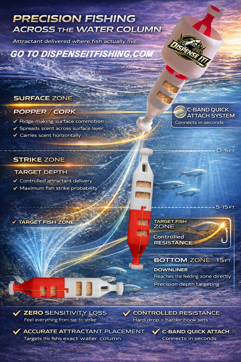 Diagram of DISPENSE IT operating across surface, strike and bottom zones